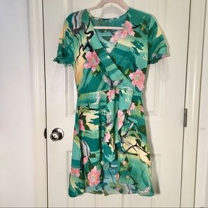 Green Floral Boho Gypsy Ruffle Wrap Dress